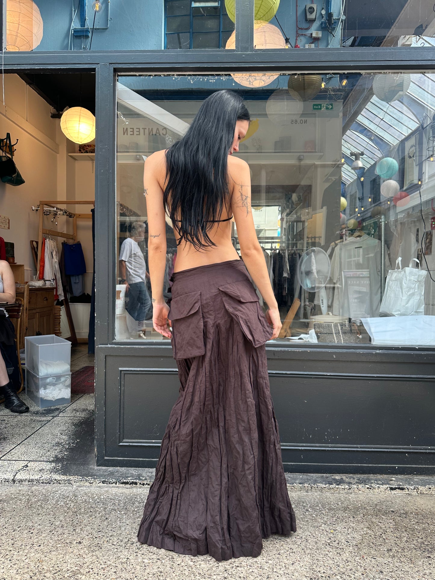 SARAH PACINI brown maxi skirt with oversized pockets