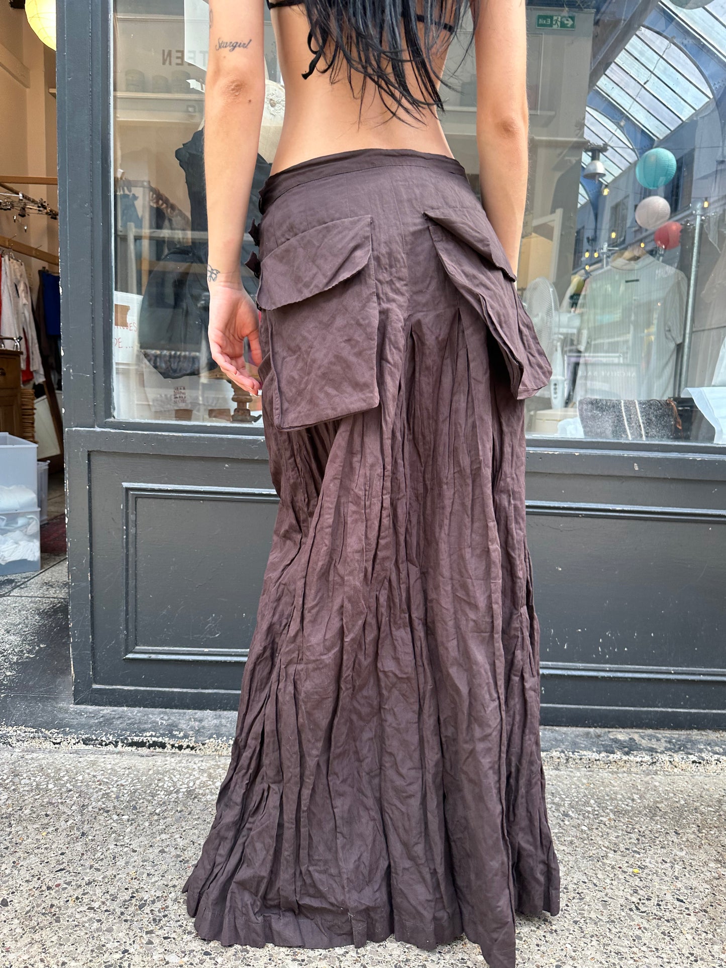 SARAH PACINI brown maxi skirt with oversized pockets
