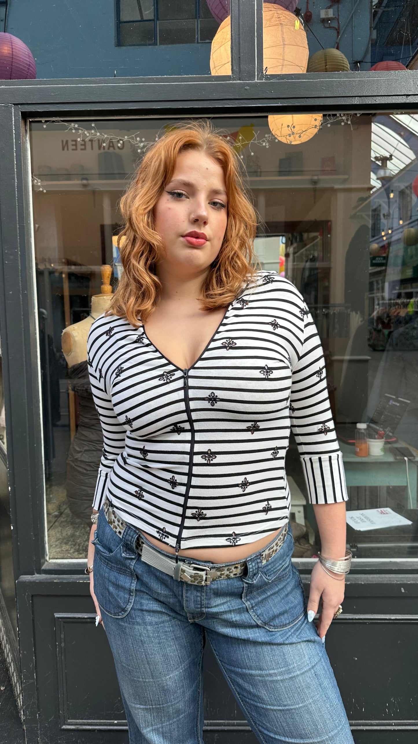 black and white zip up shirt