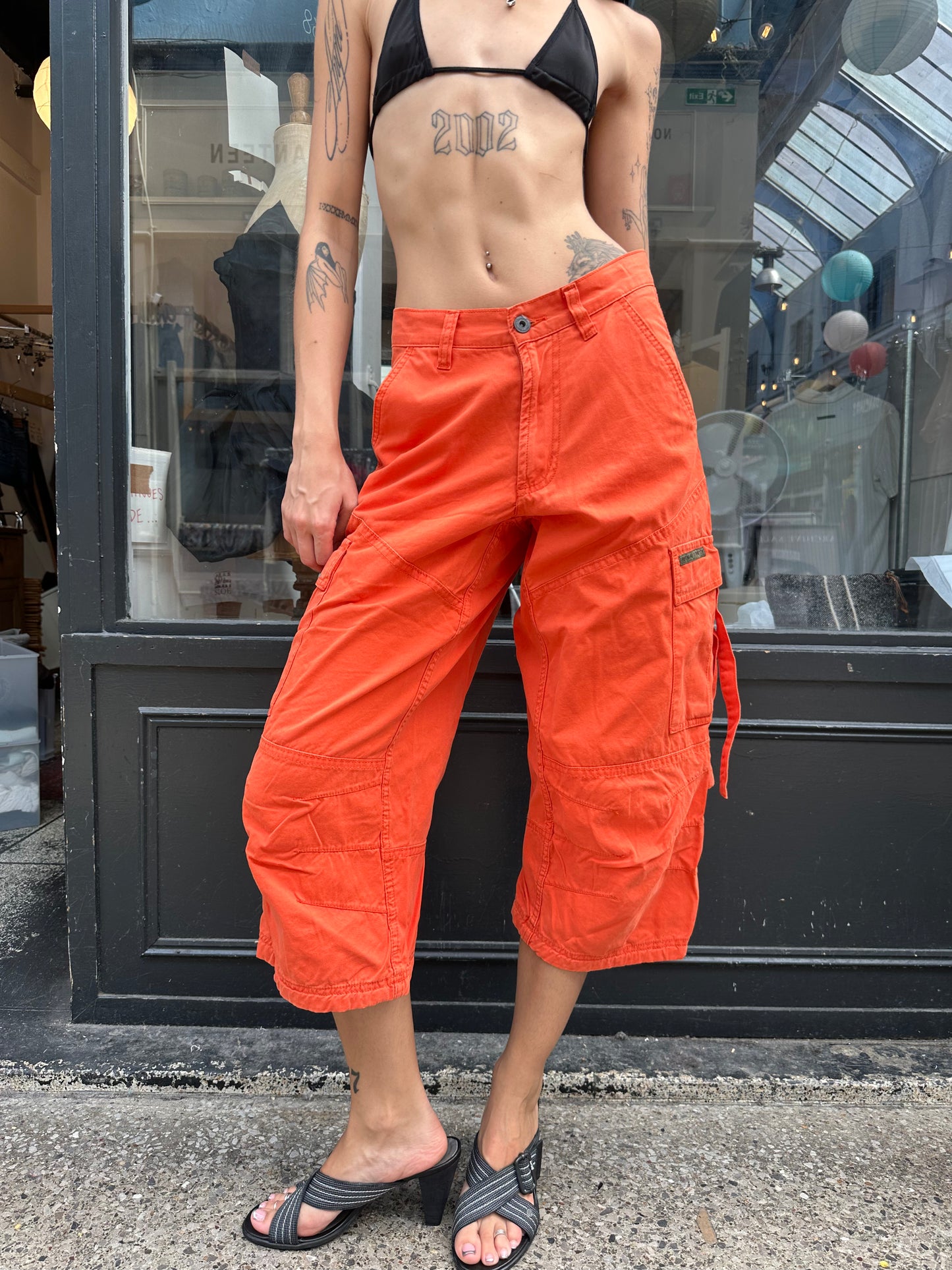 Orange cargo shorts