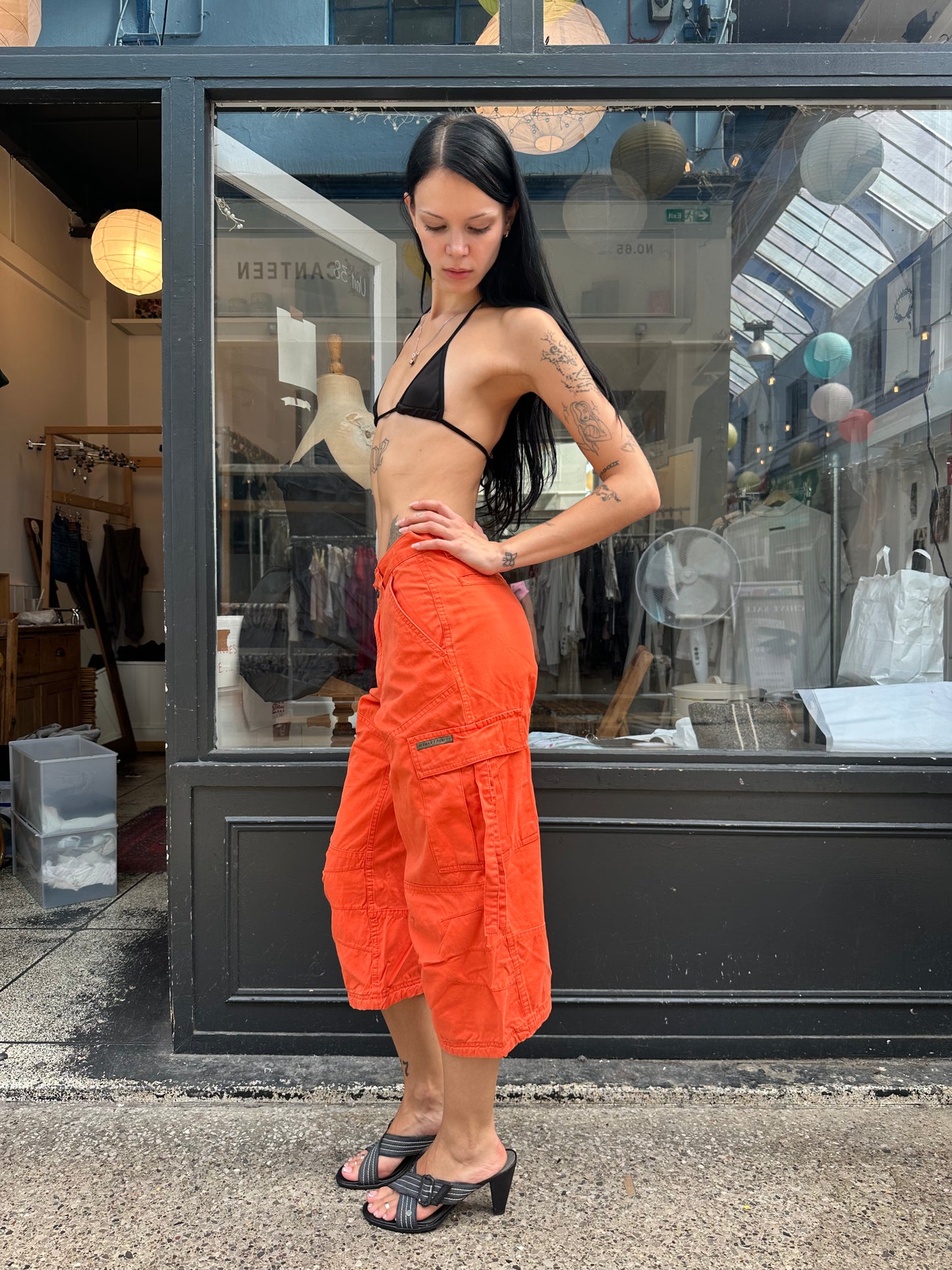 Orange cargo shorts