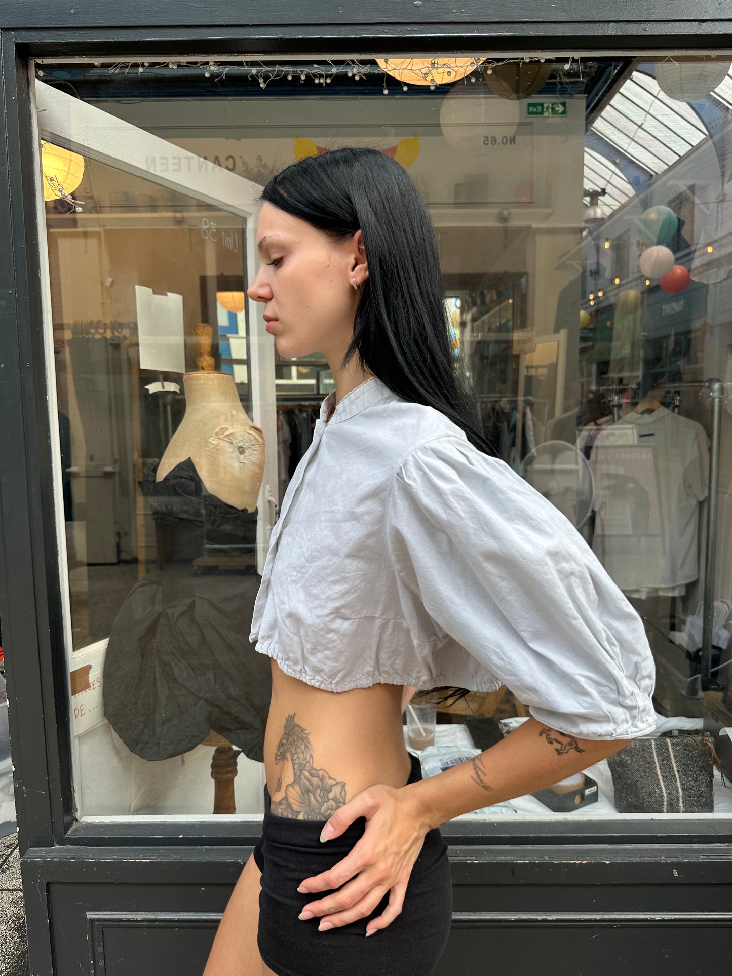 Light grey cotton victorian blouse