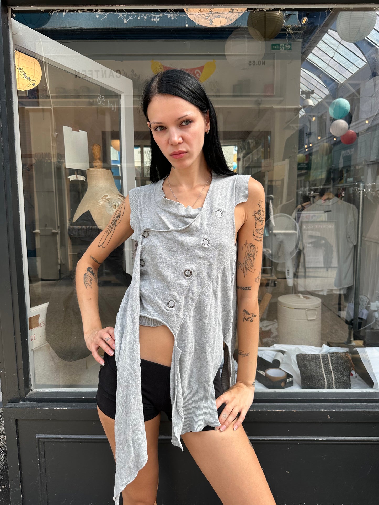 ALL SAINTS grey button up vest top