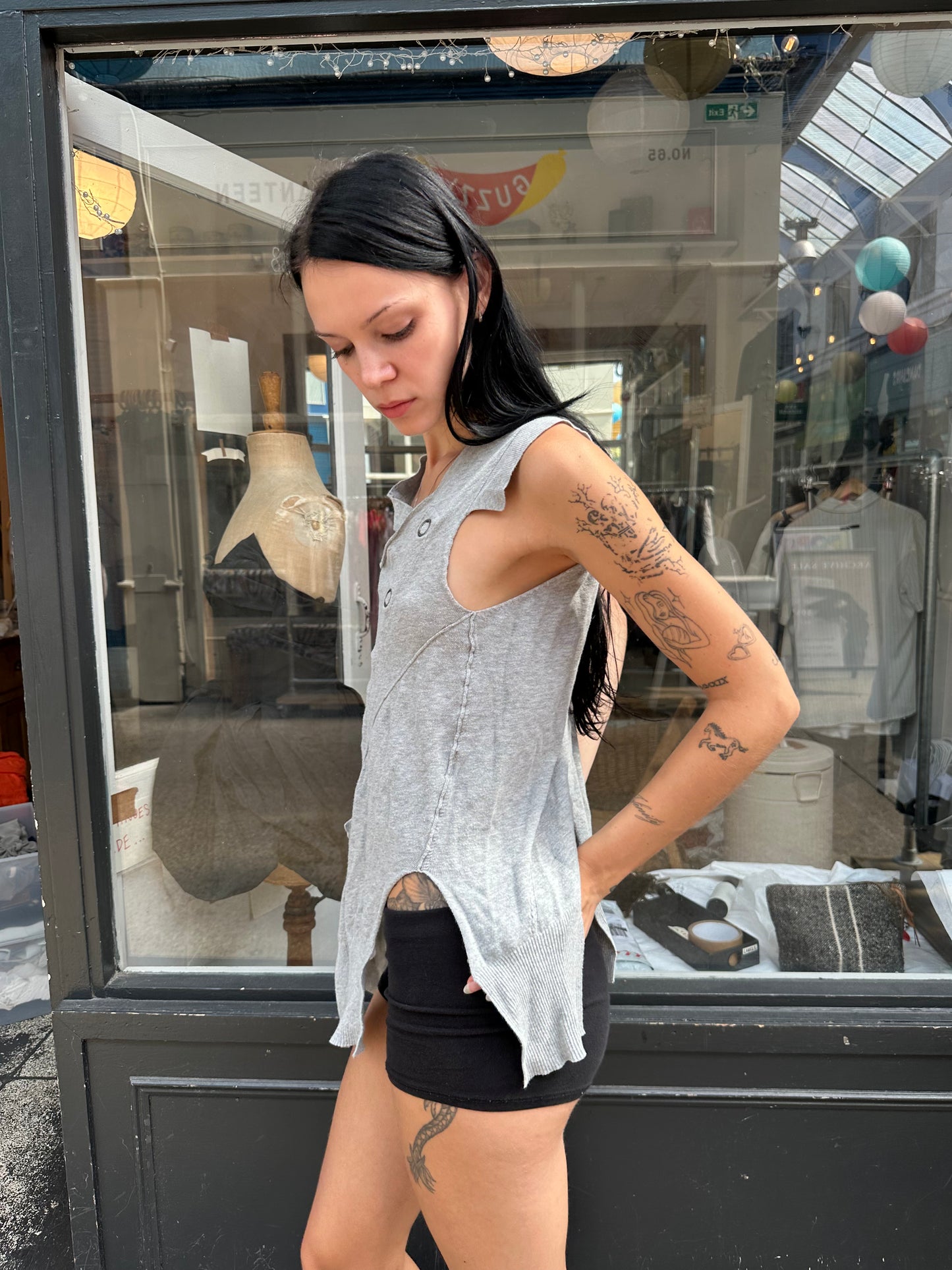 ALL SAINTS grey button up vest top