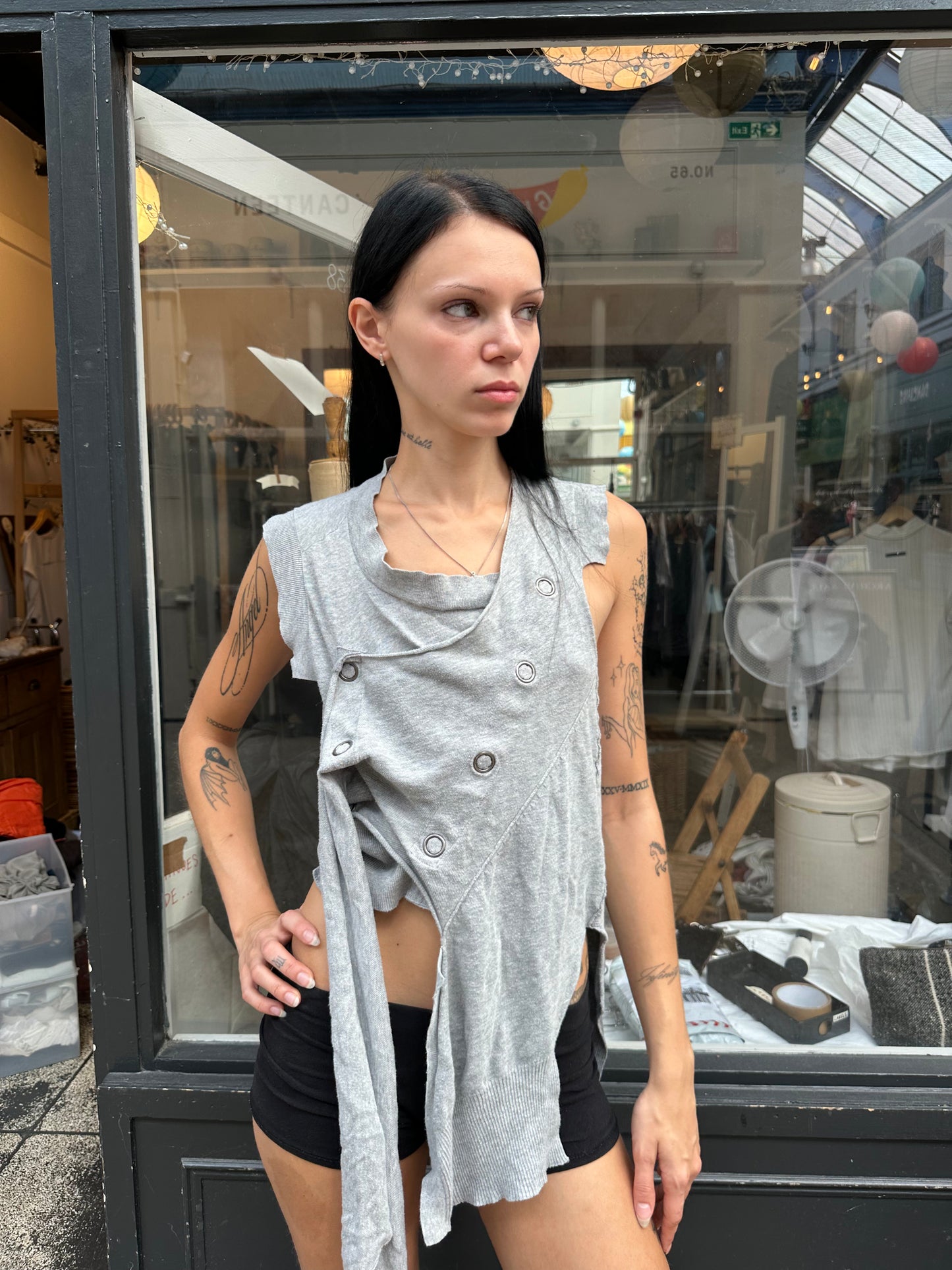 ALL SAINTS grey button up vest top