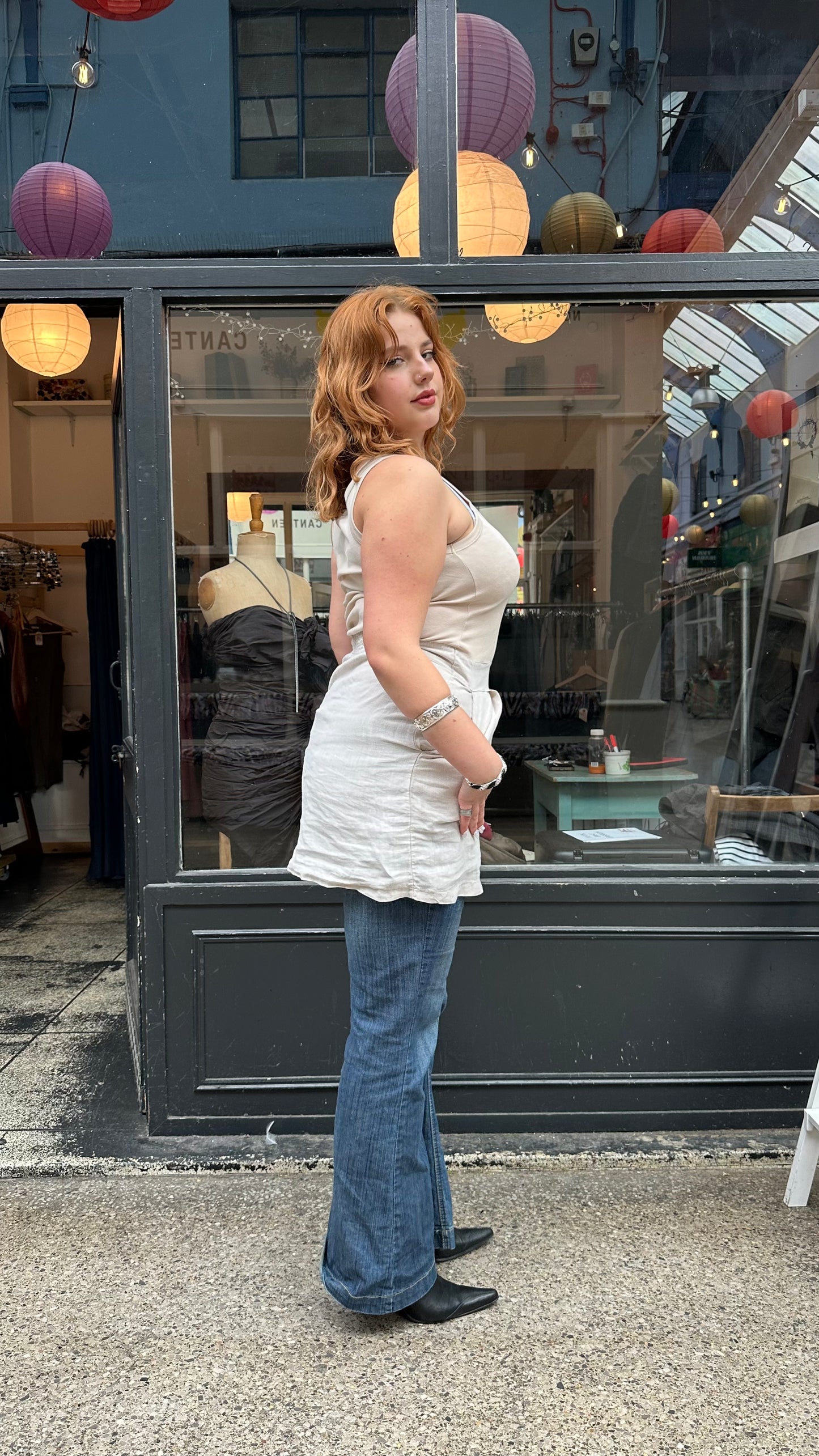 Beige cotton and linen dress