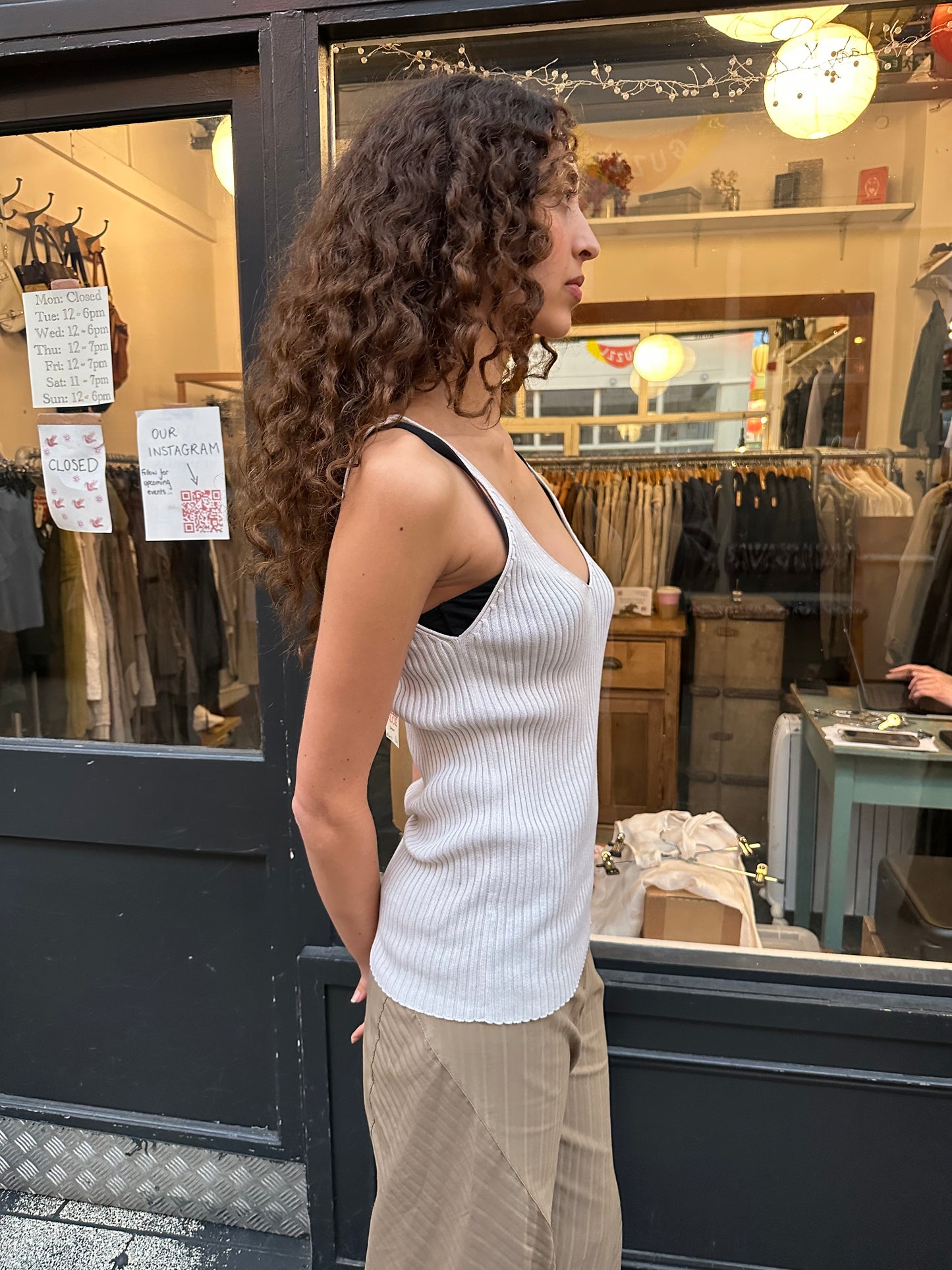 Cream Ribbed Knit Cami Top