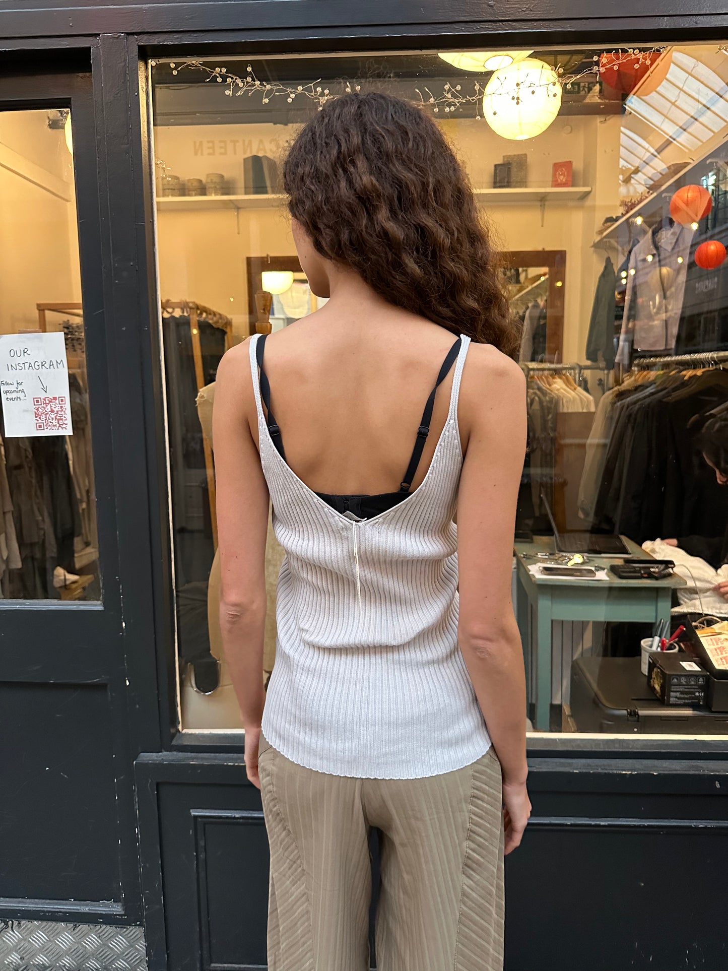 Cream Ribbed Knit Cami Top