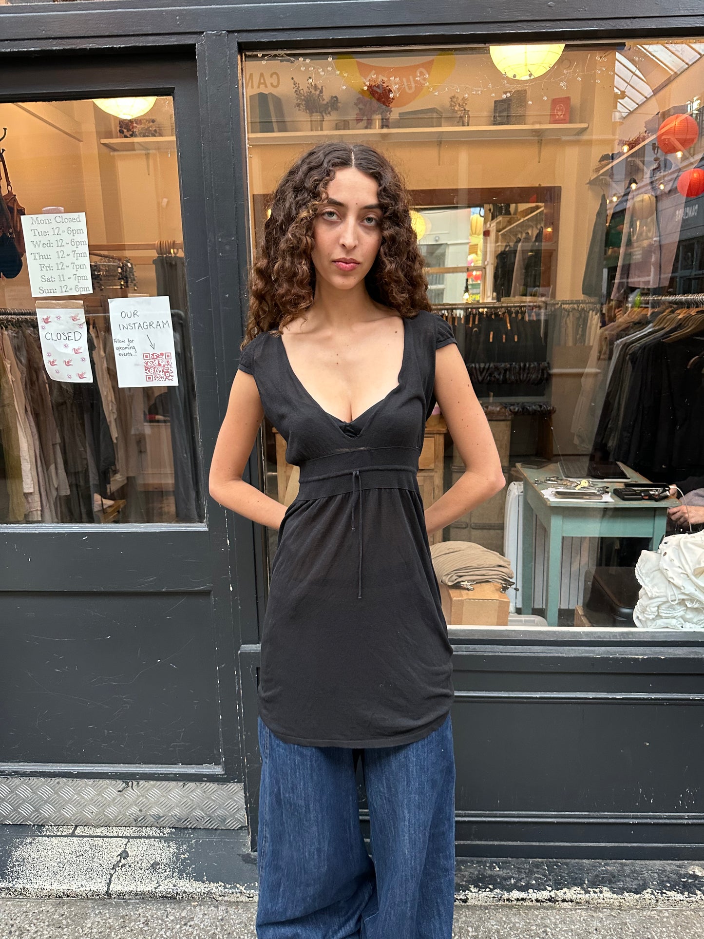 Black fine knit mini dress