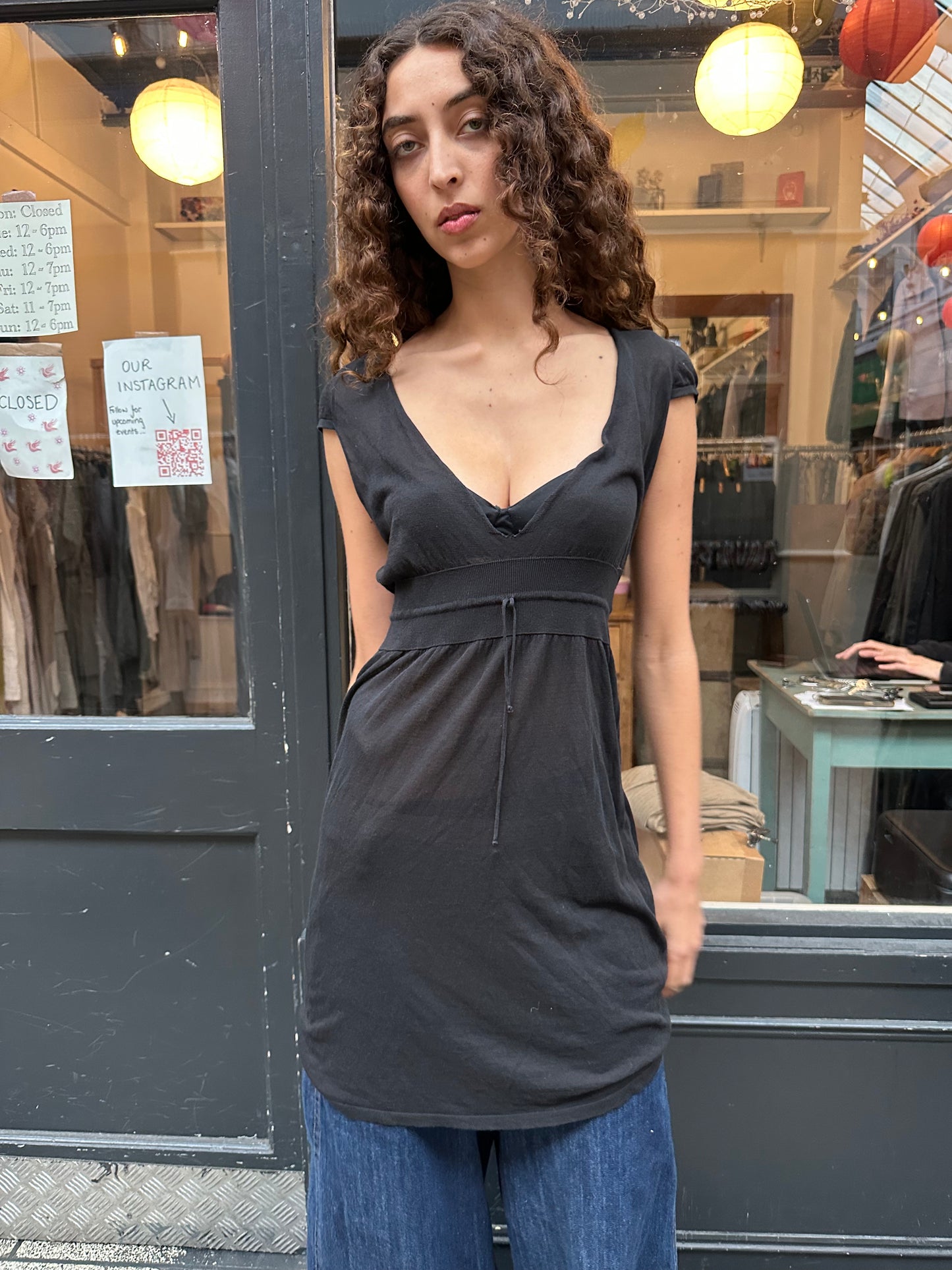 Black fine knit mini dress