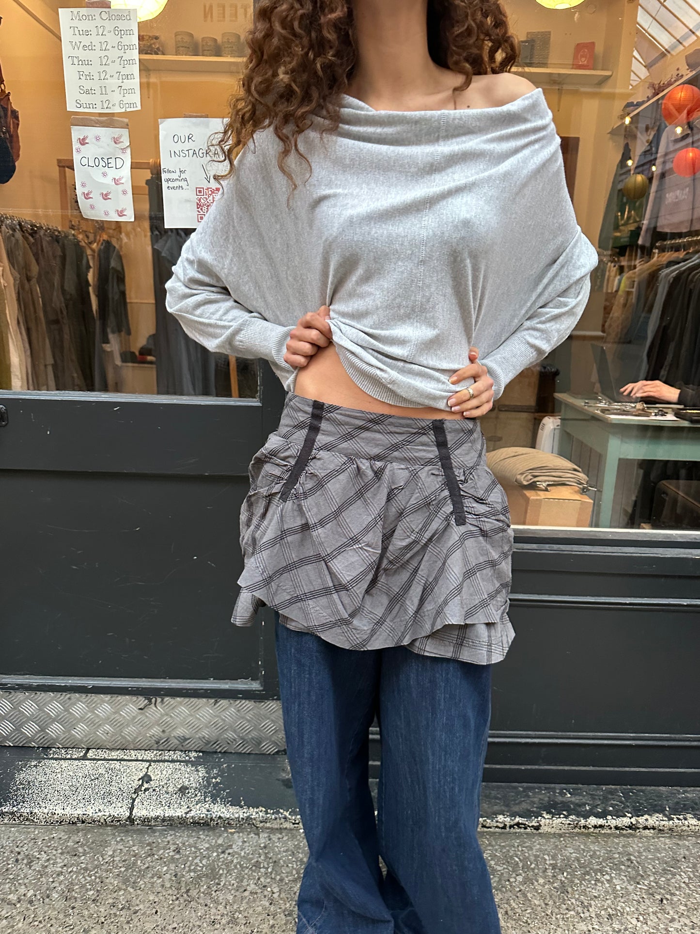 BENCH grey and black checked mini skirt