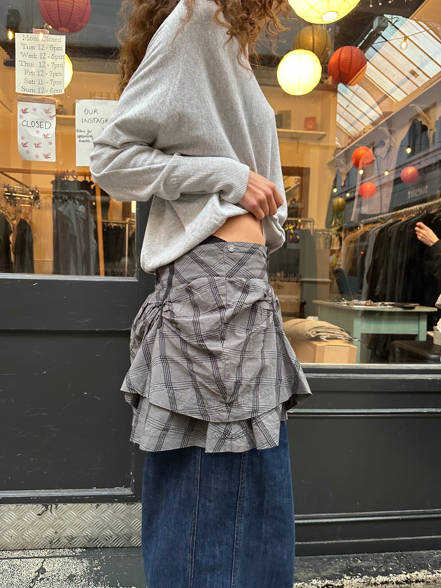 BENCH grey and black checked mini skirt