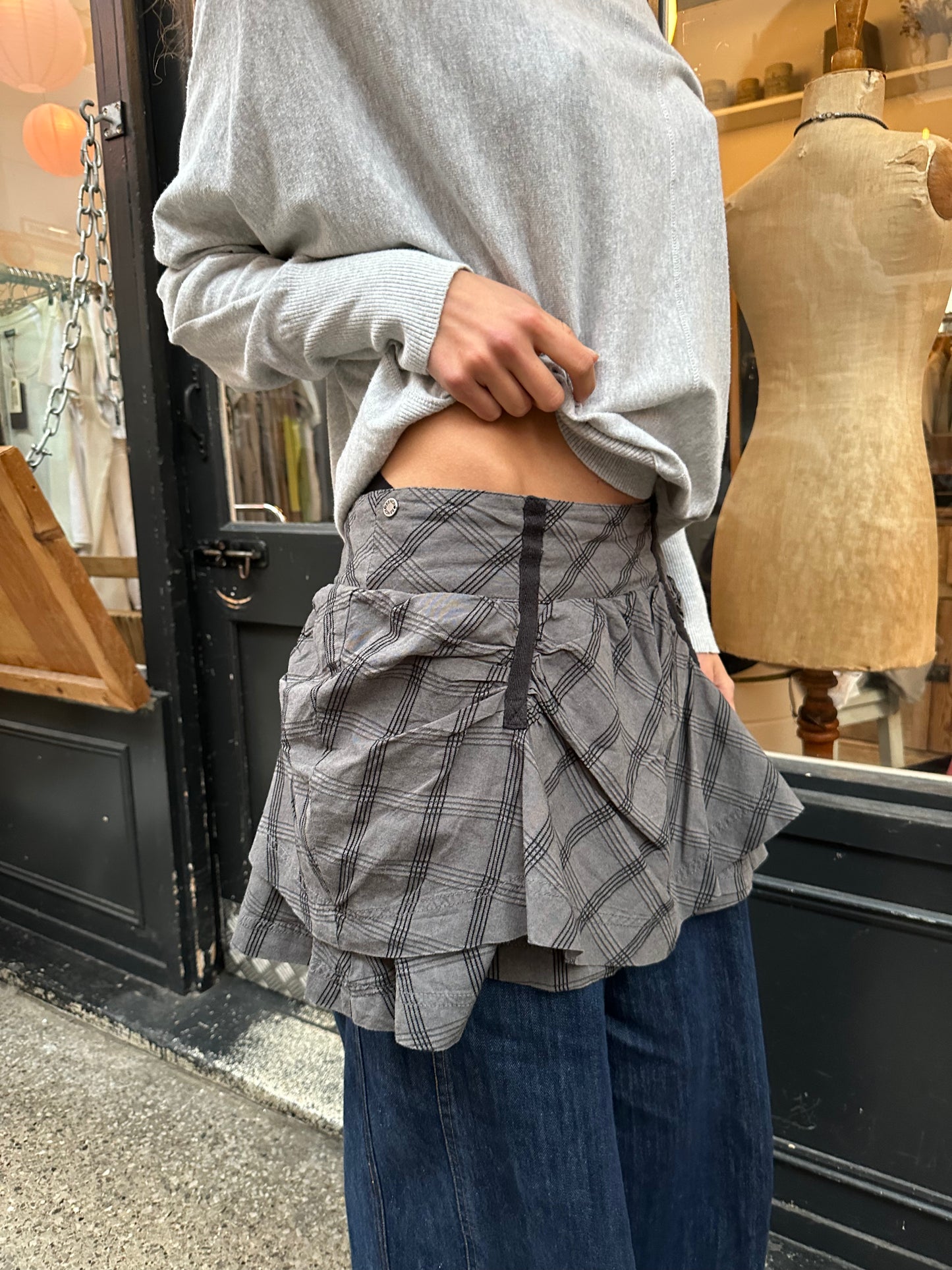 BENCH grey and black checked mini skirt