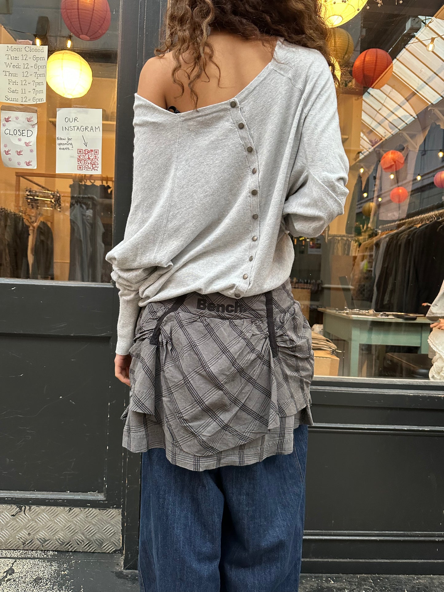 BENCH grey and black checked mini skirt