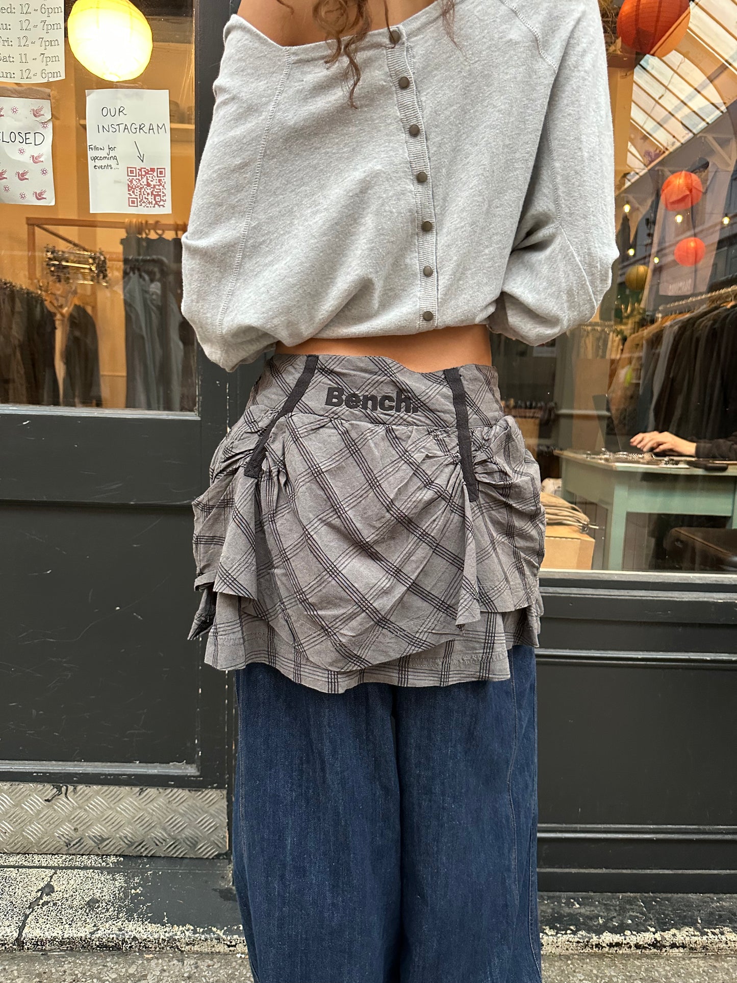 BENCH grey and black checked mini skirt