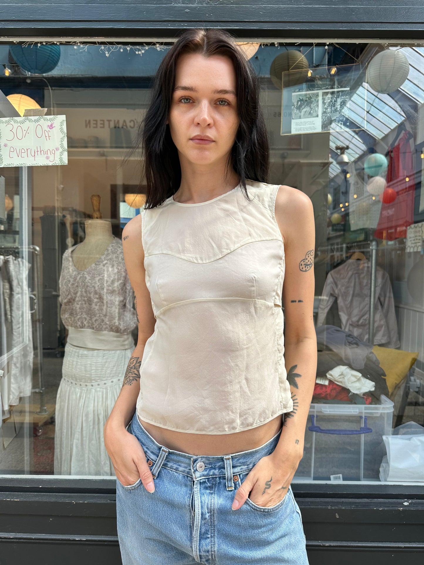 CALVIN KLEIN cream silk blouse with bow