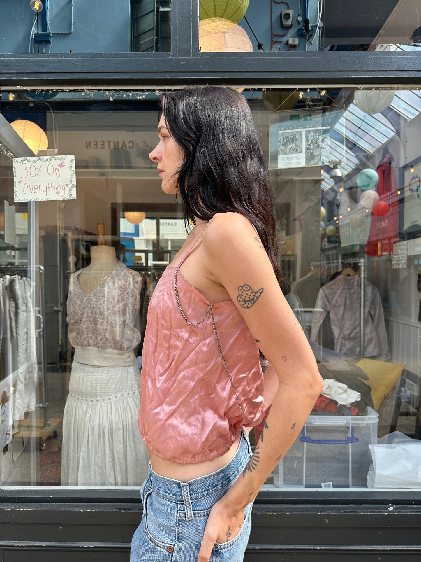 Pink soda pink 100% silk top with chain detail labelled S