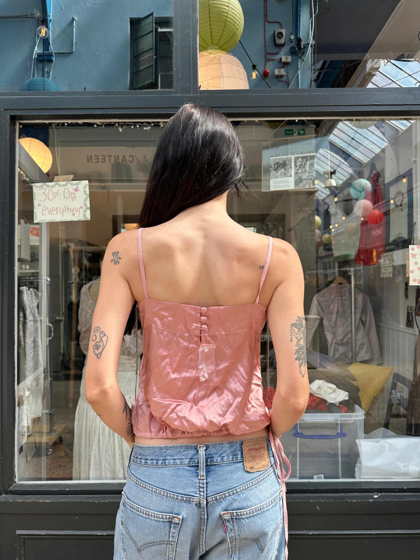 Pink soda pink 100% silk top with chain detail labelled S