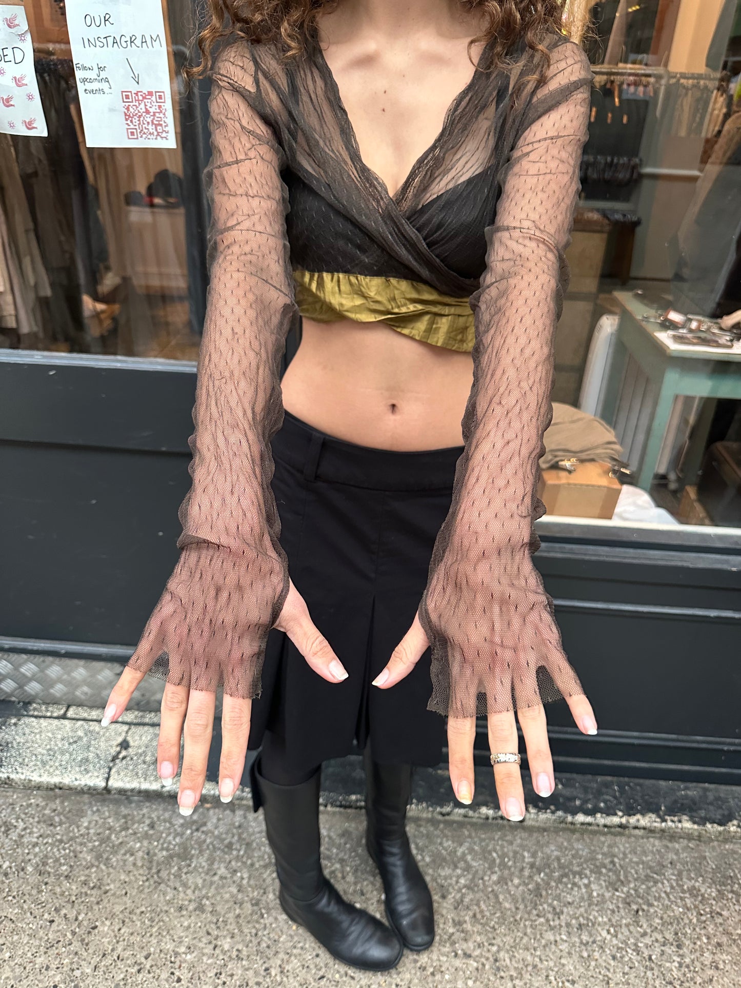 Mesh and satin bolero jacket