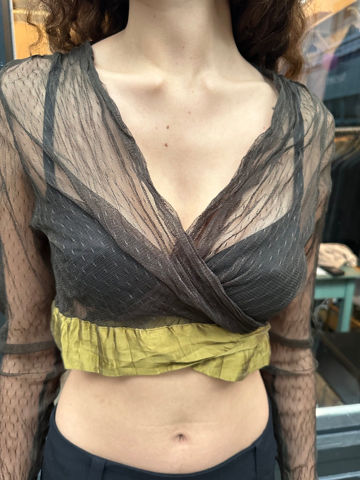 Mesh and satin bolero jacket