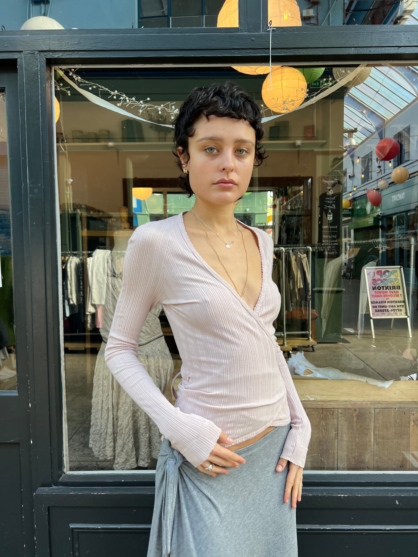 Baby pink wrap top