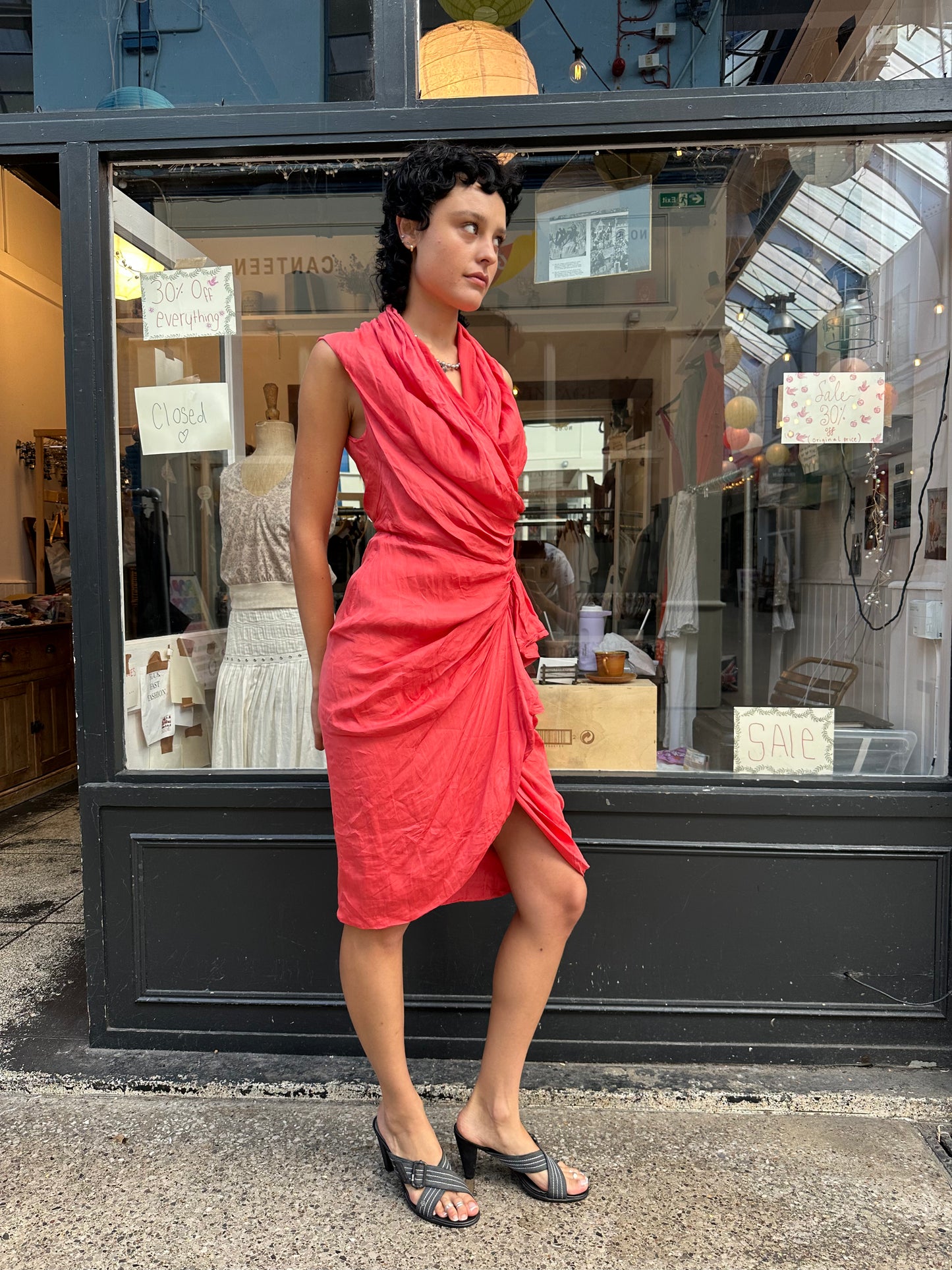 All saints coral wrap dress