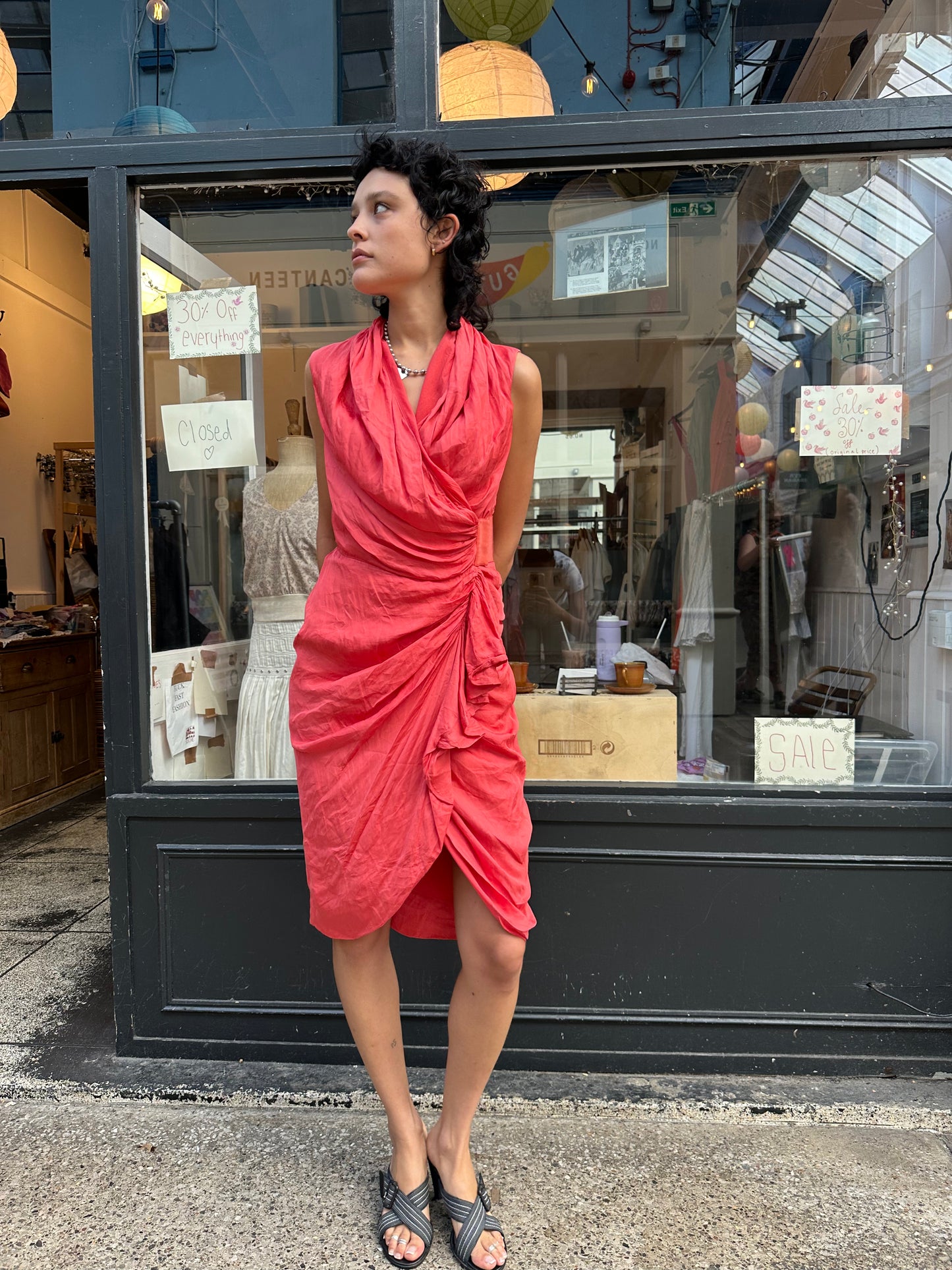 All saints coral wrap dress