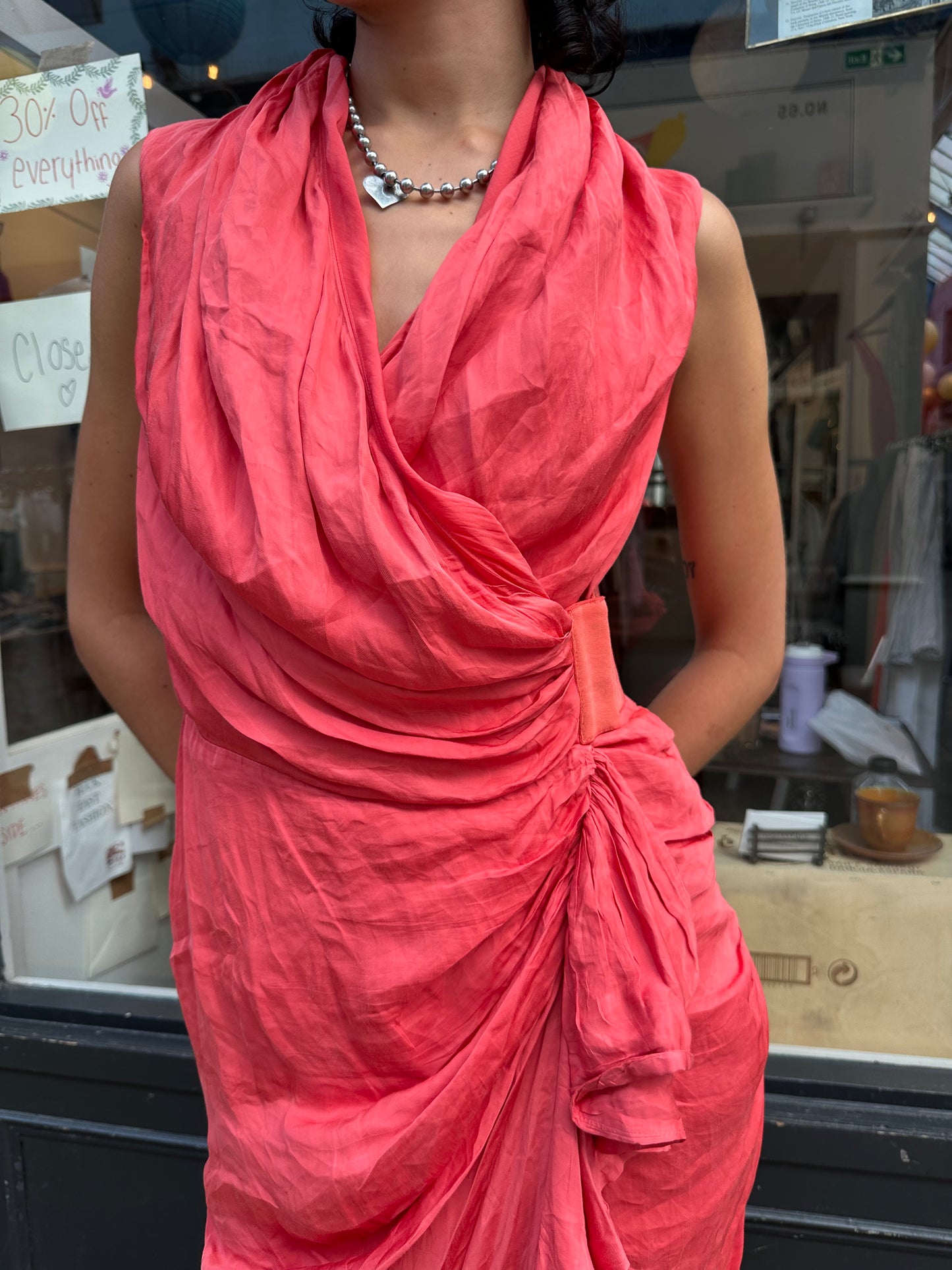 All saints coral wrap dress