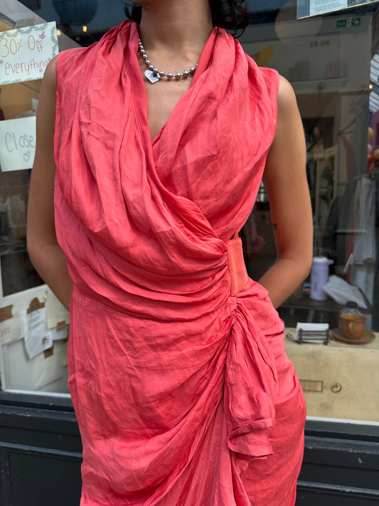 All saints coral wrap dress