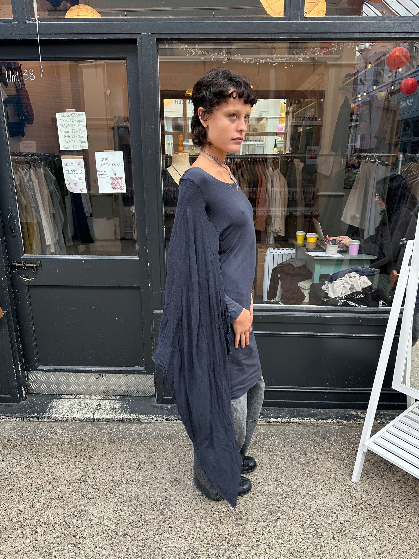 Long Sleeved Draped Sleeve Dress
