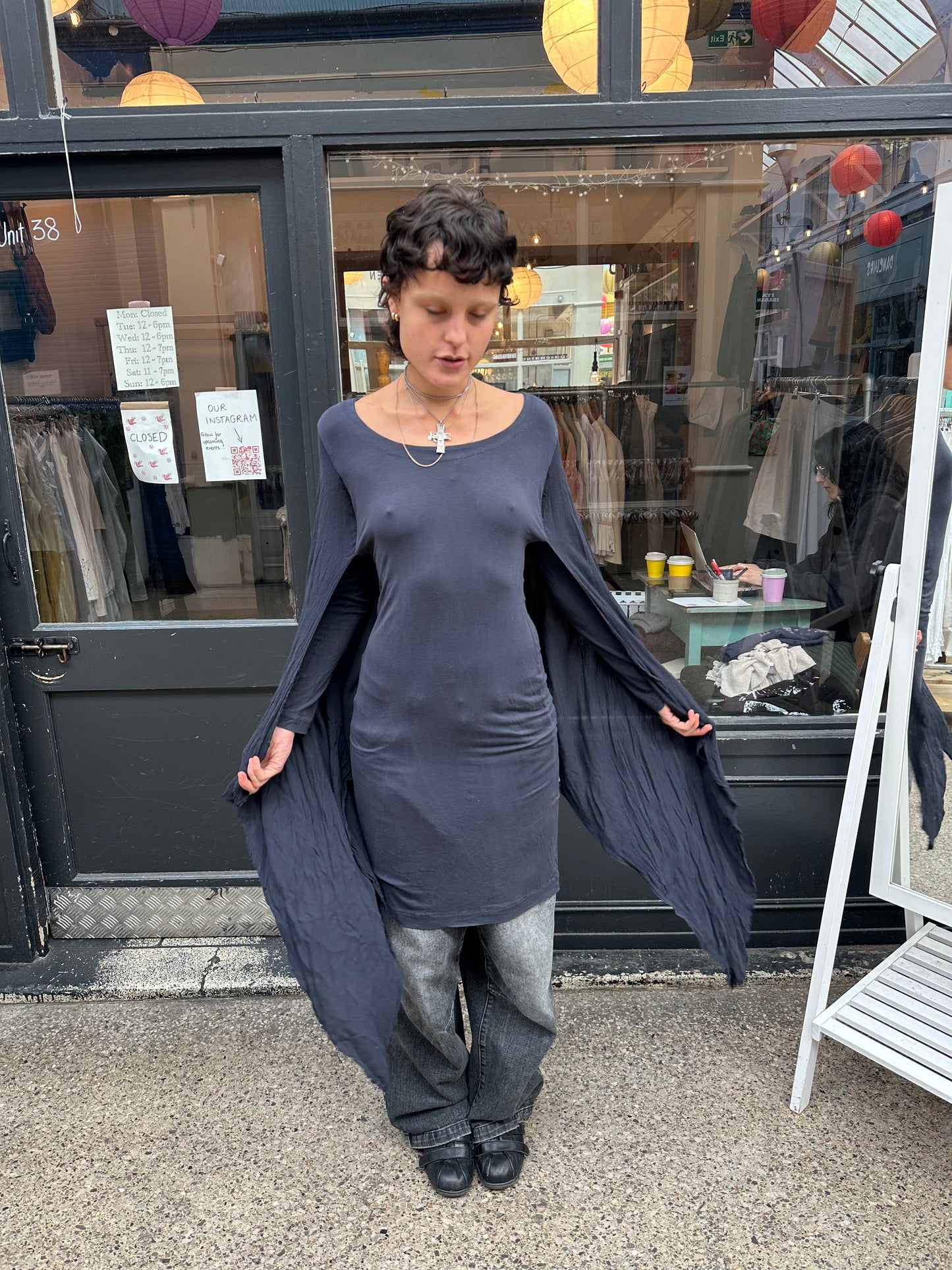 Long Sleeved Draped Sleeve Dress