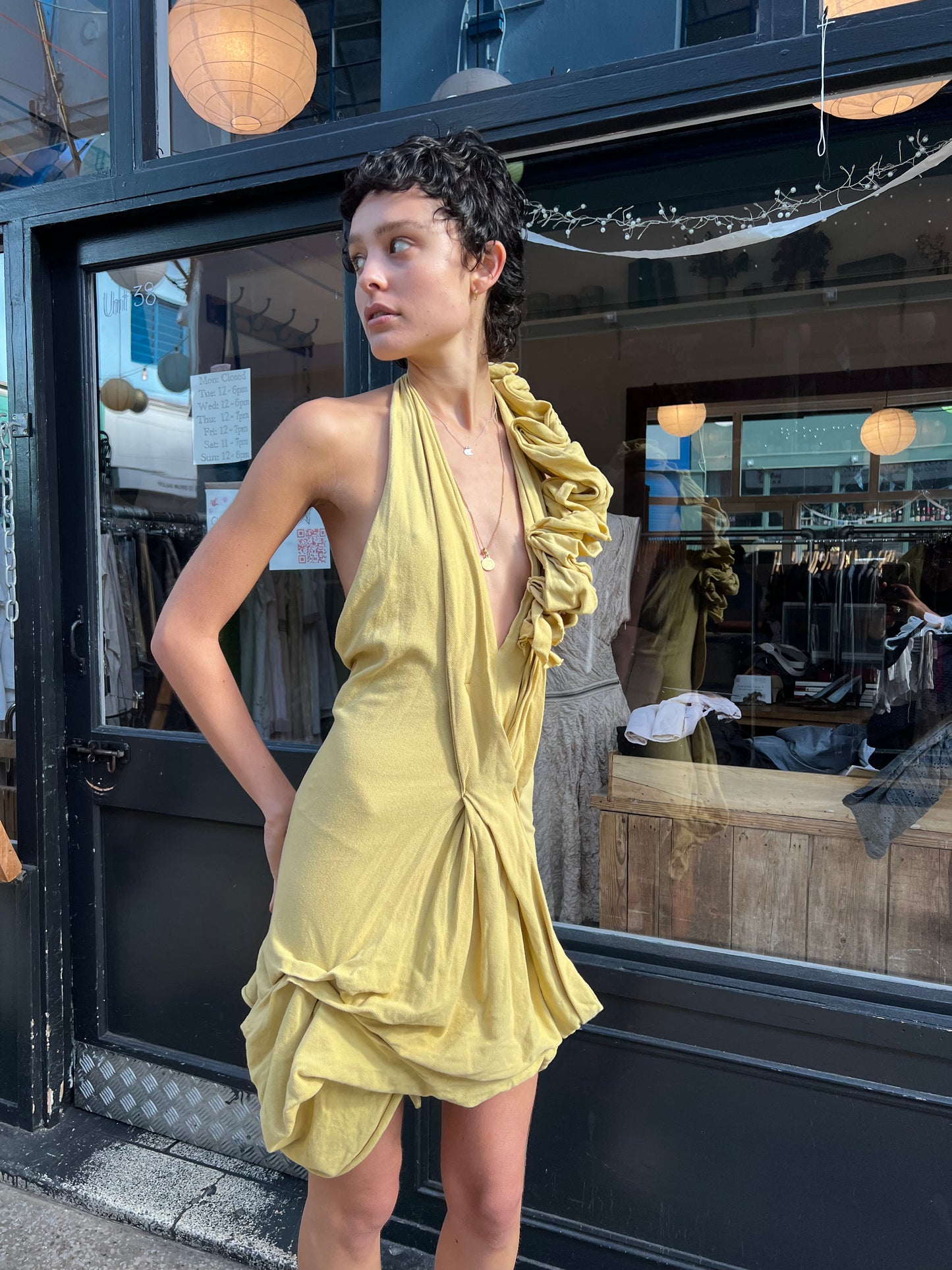Green asymmetric backless dress