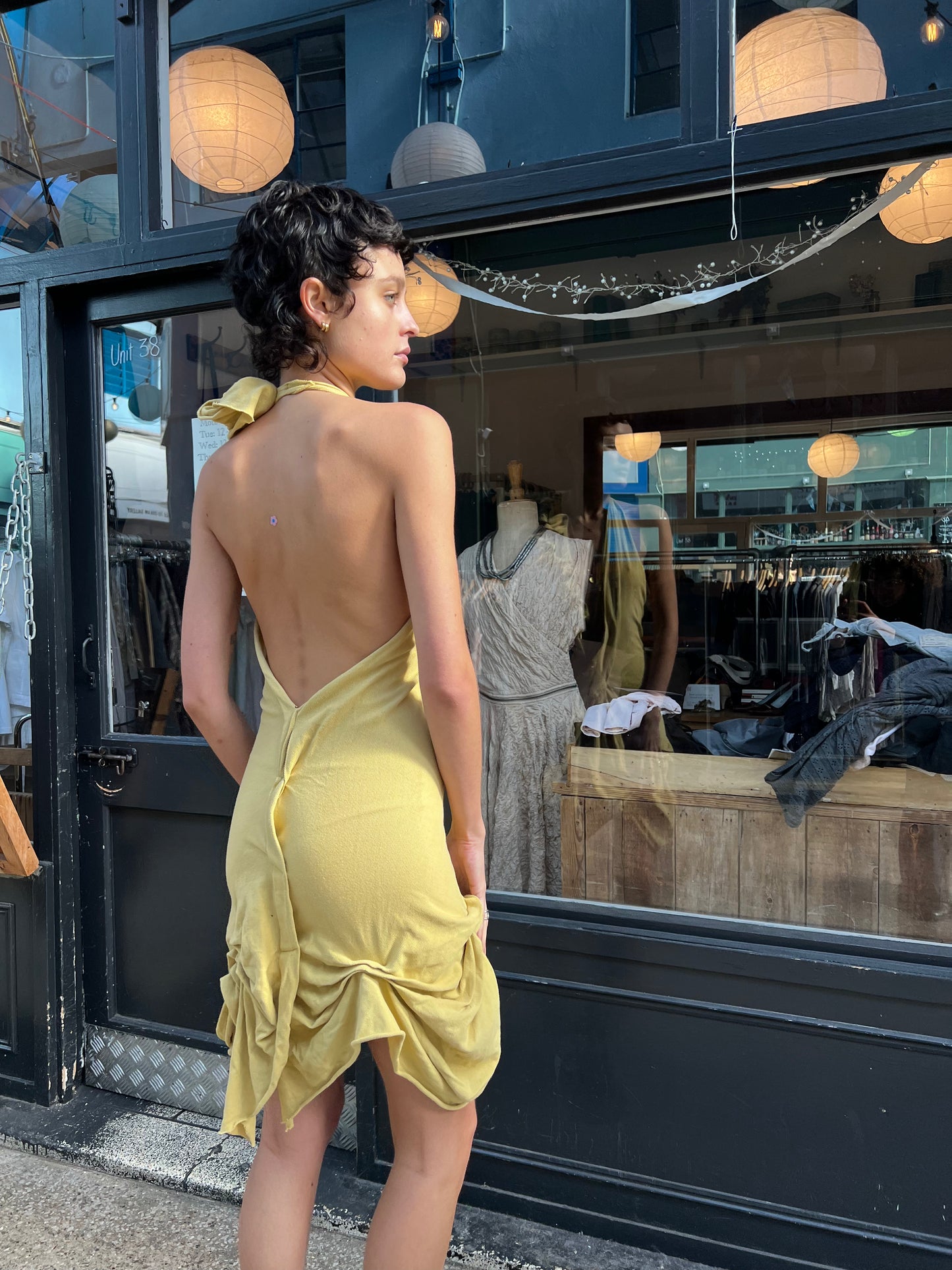 Green asymmetric backless dress
