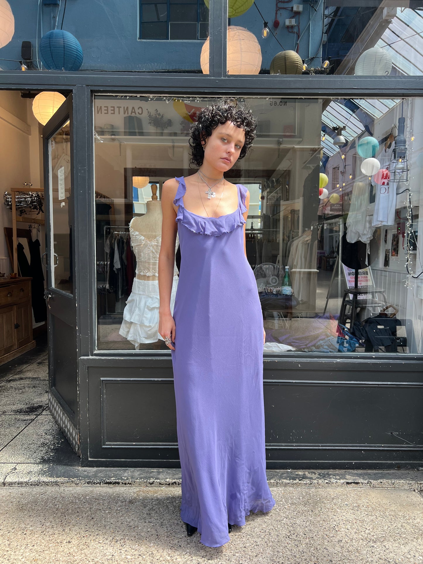 Lilac silk beaded slip dress