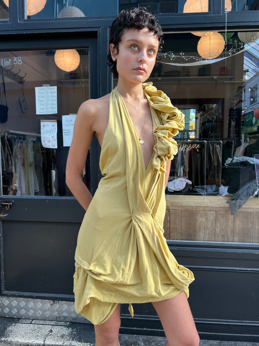 Green asymmetric backless dress