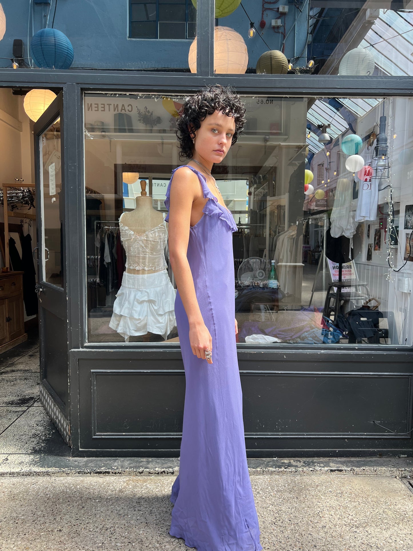 Lilac silk beaded slip dress