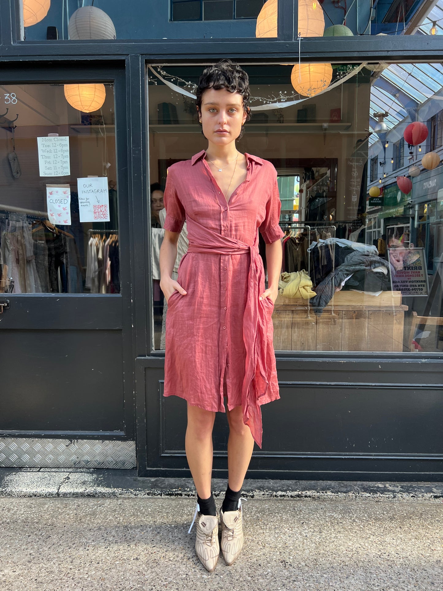 IKKS pink short sleeved dress with collar