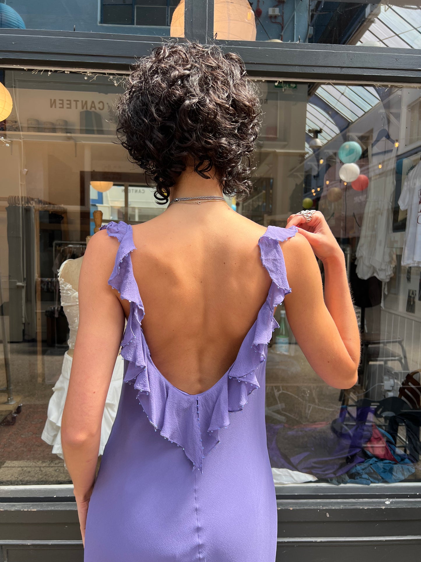 Lilac silk beaded slip dress