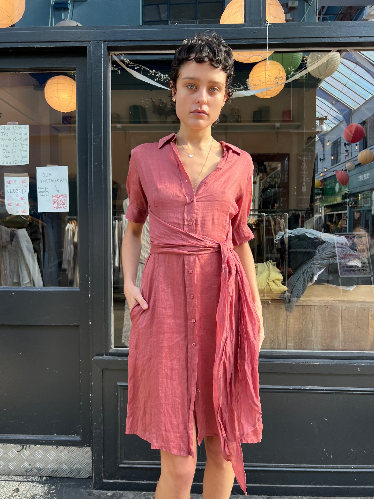 IKKS pink short sleeved dress with collar