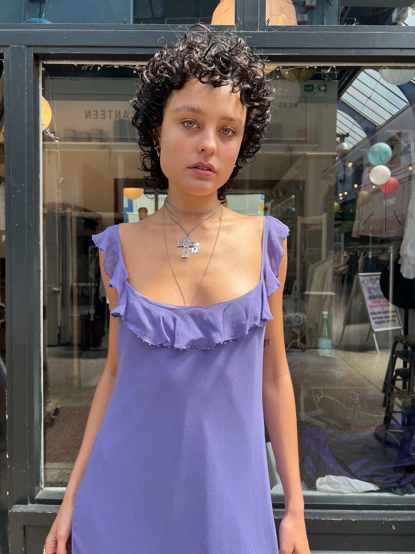 Lilac silk beaded slip dress