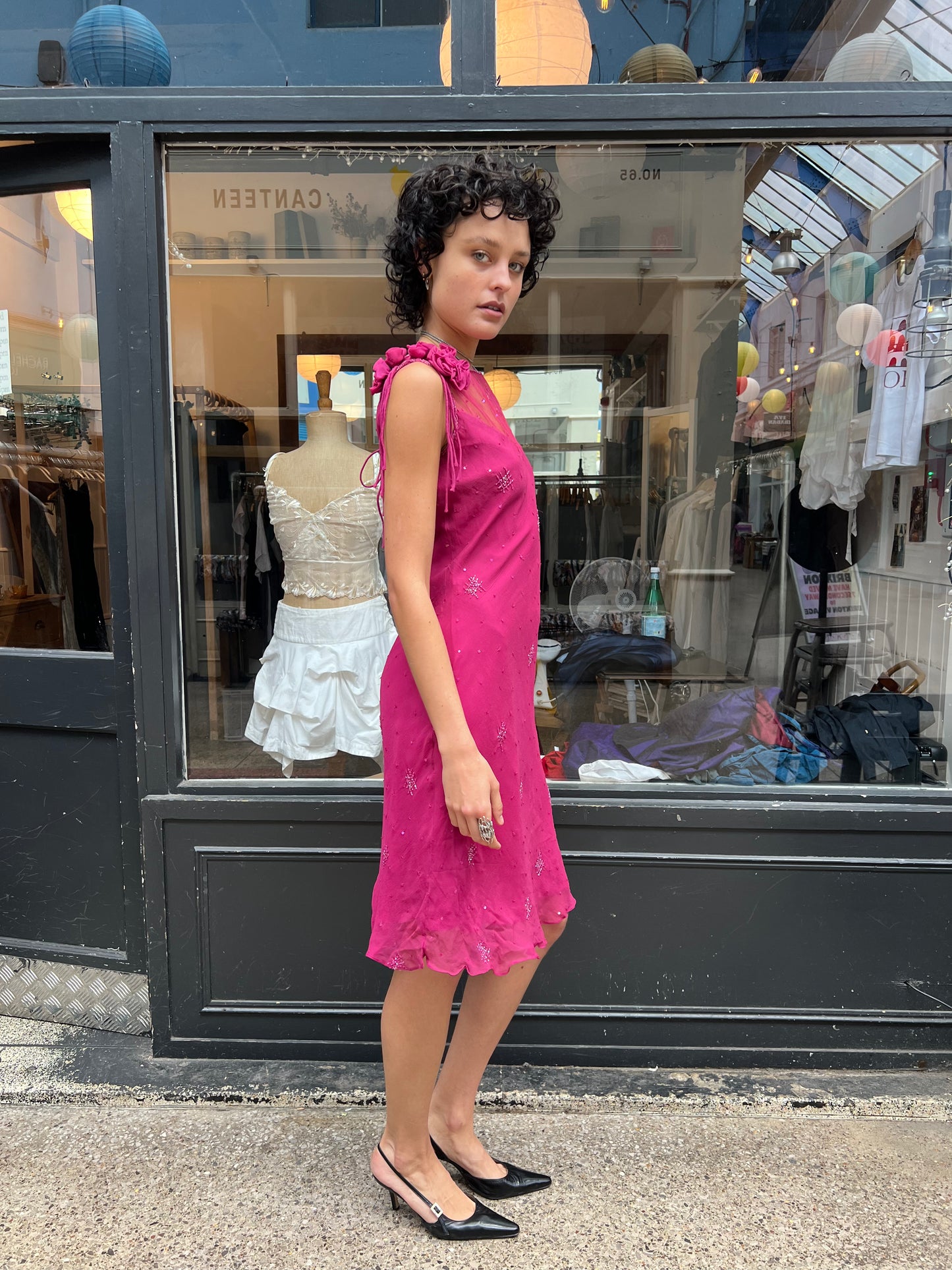 Pink beaded silk slip dress