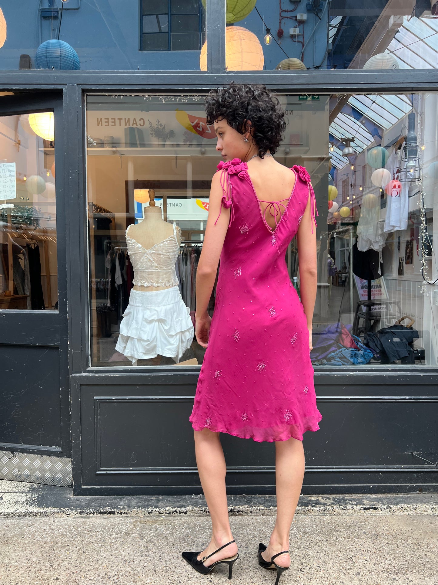Pink beaded silk slip dress