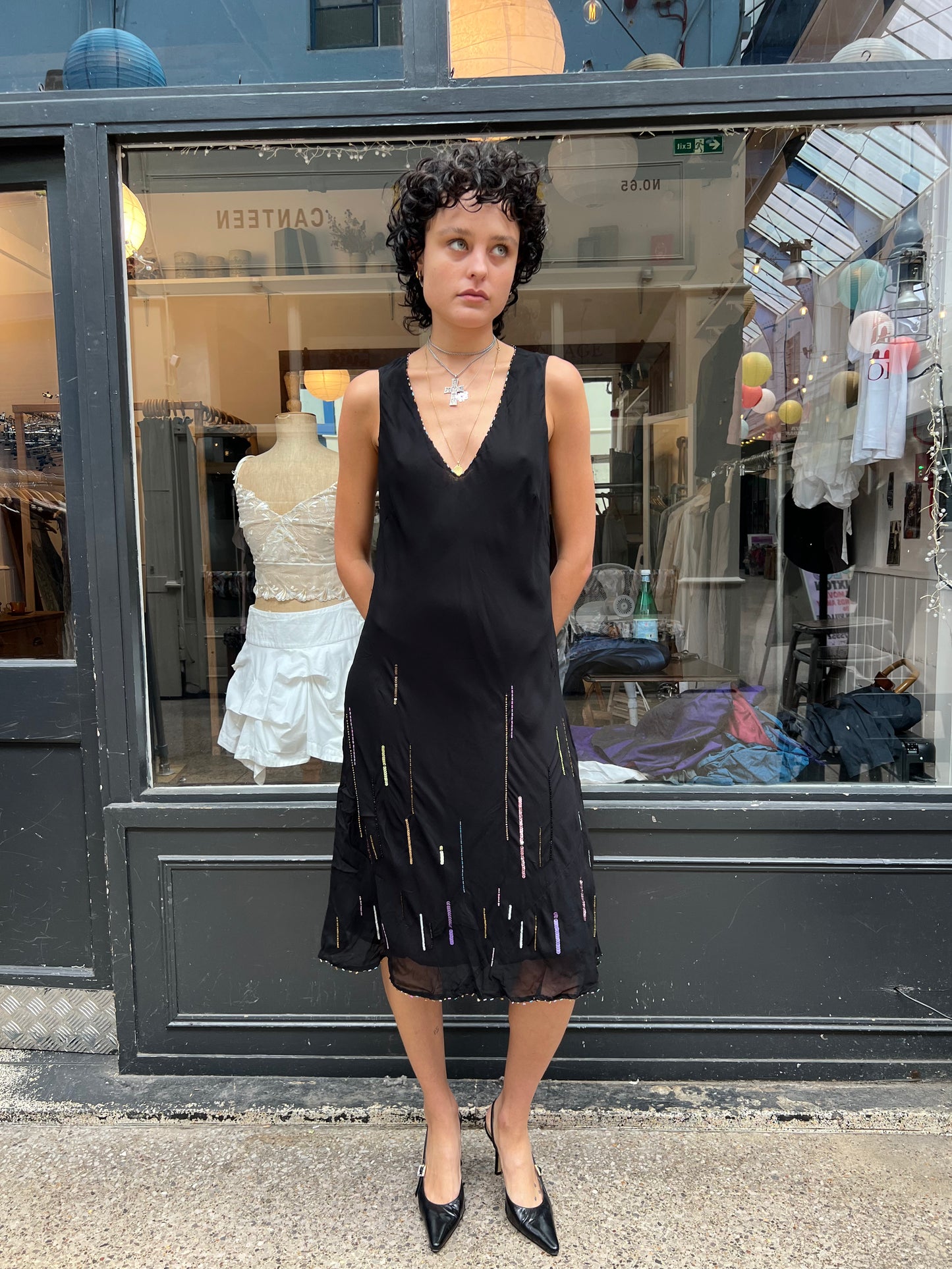 Black beaded slip dress