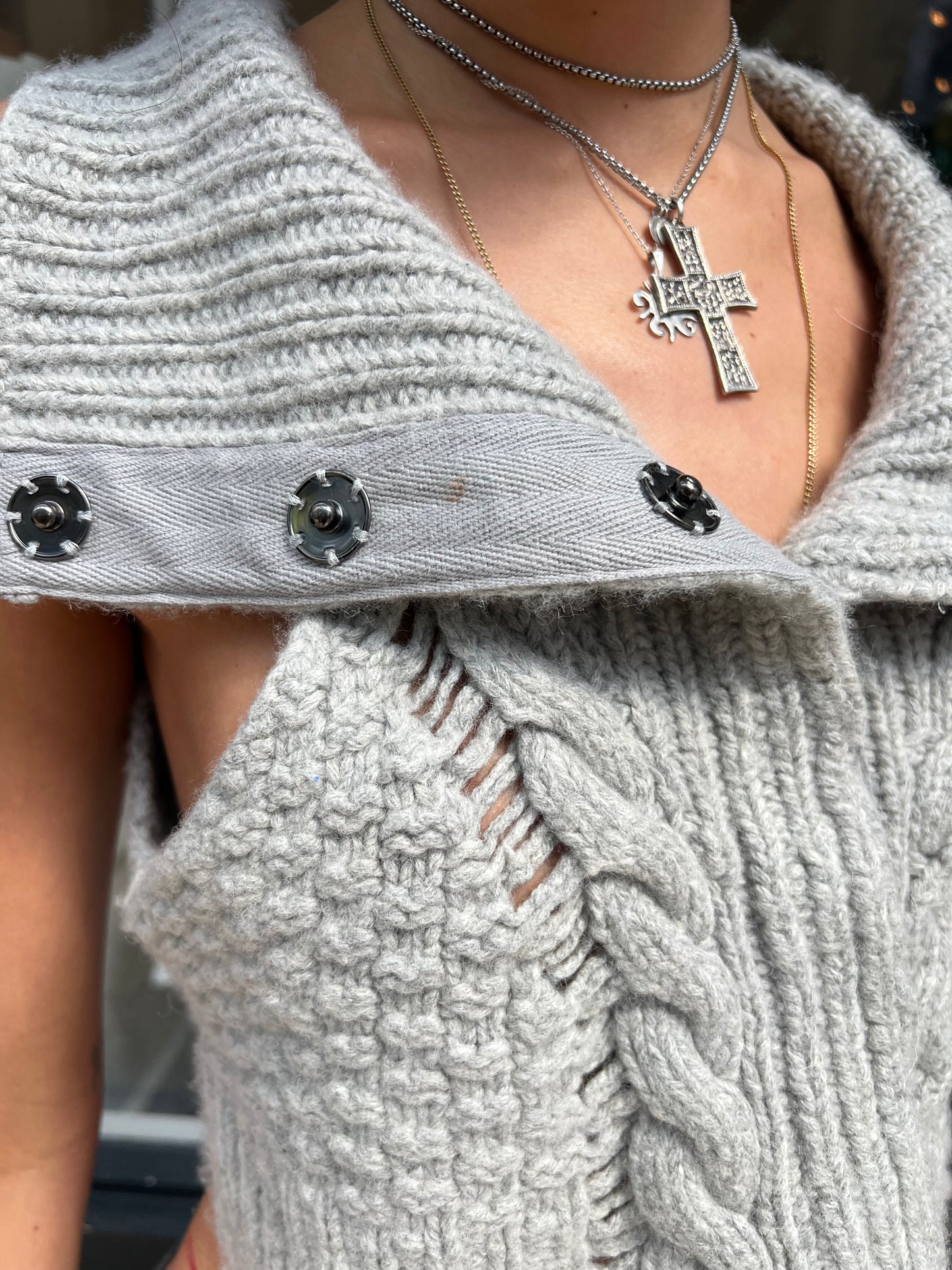 All saints grey knit cropped cardigan