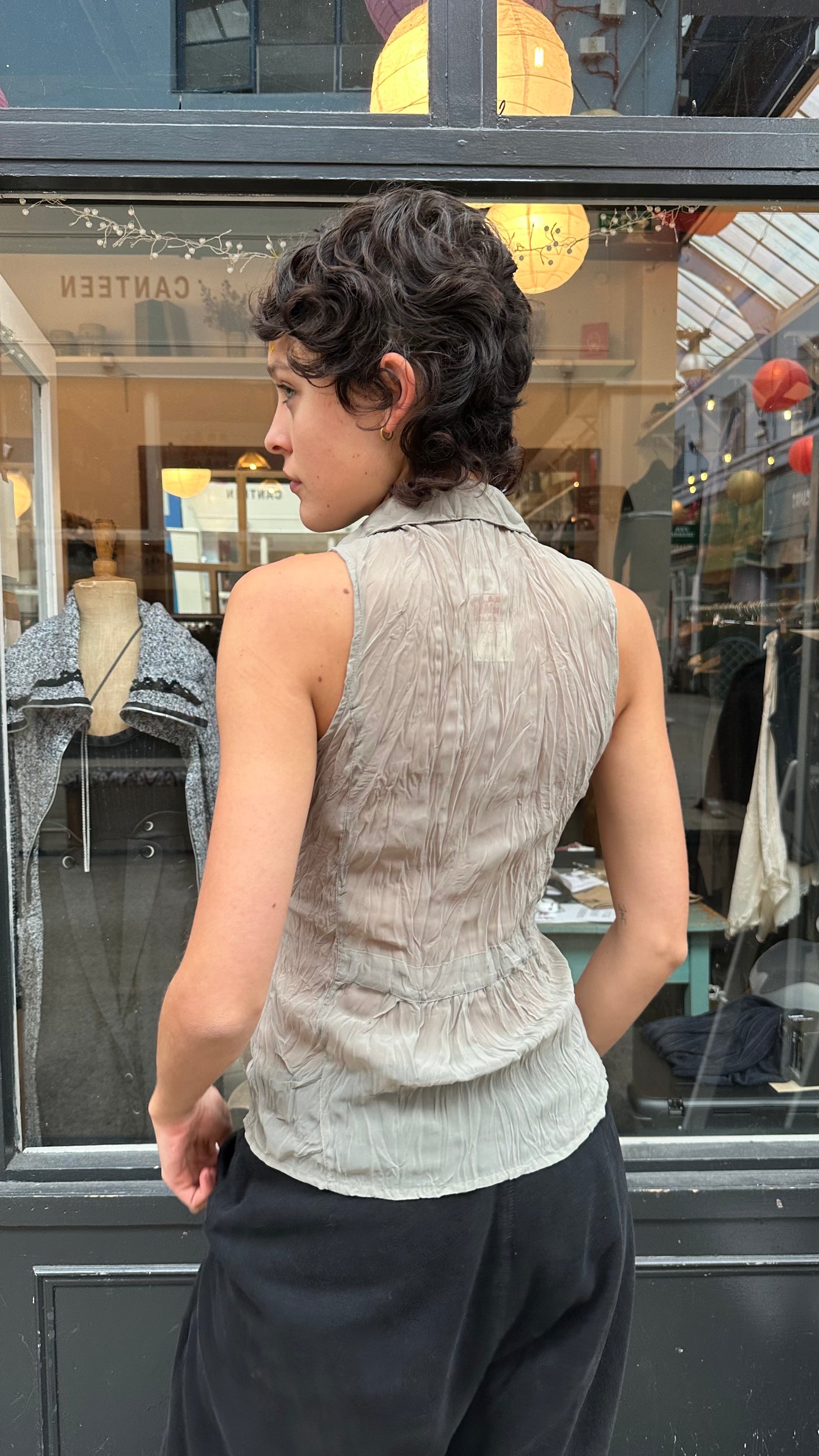 Sage green sheer ruffle blouse