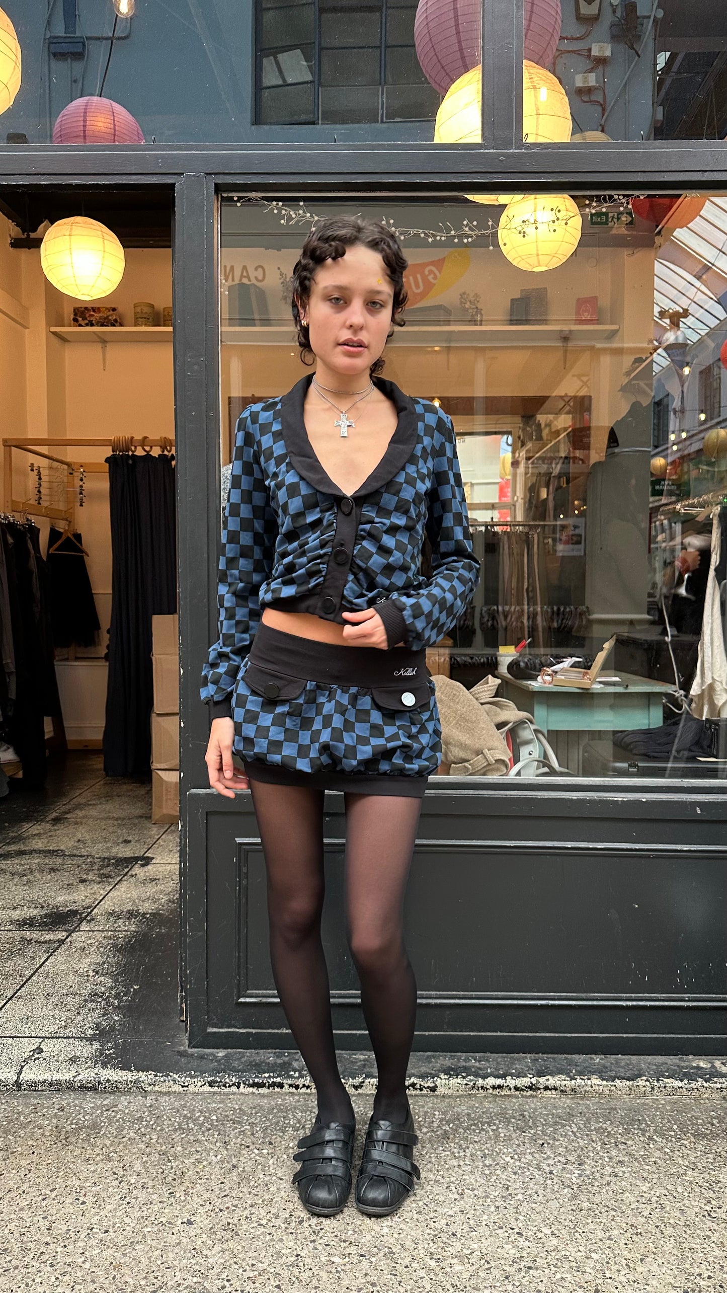 checkered mini skirt