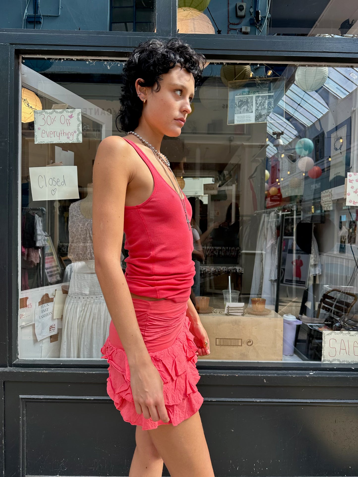 Coral ruffle skirt