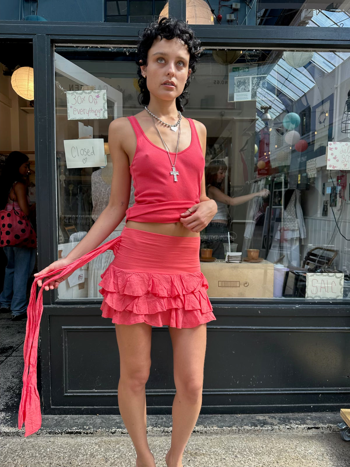 Coral ruffle skirt