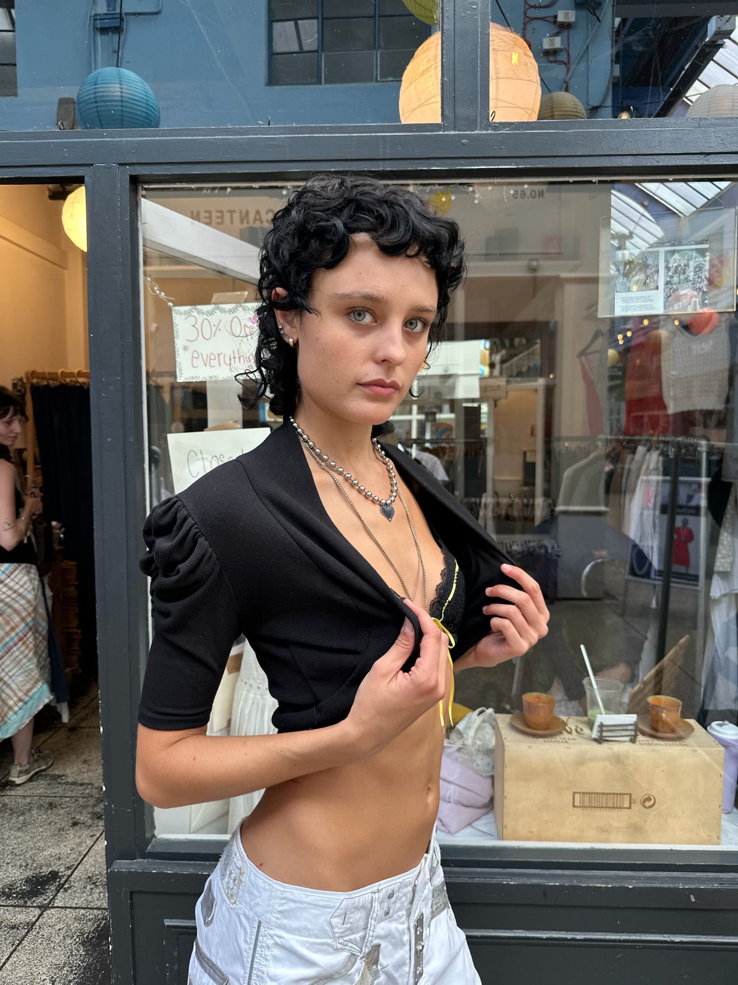 Bolero with ruched sleeves