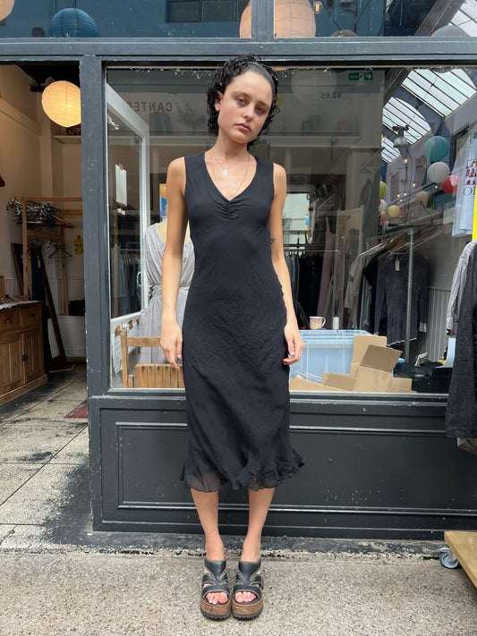 Black 100% silk slip dress